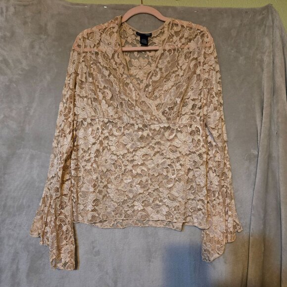 Venetia Jeans Baby doll sheer lace Vintage bell sleeve Old Money sz 14/16 blouse - Picture 6 of 10